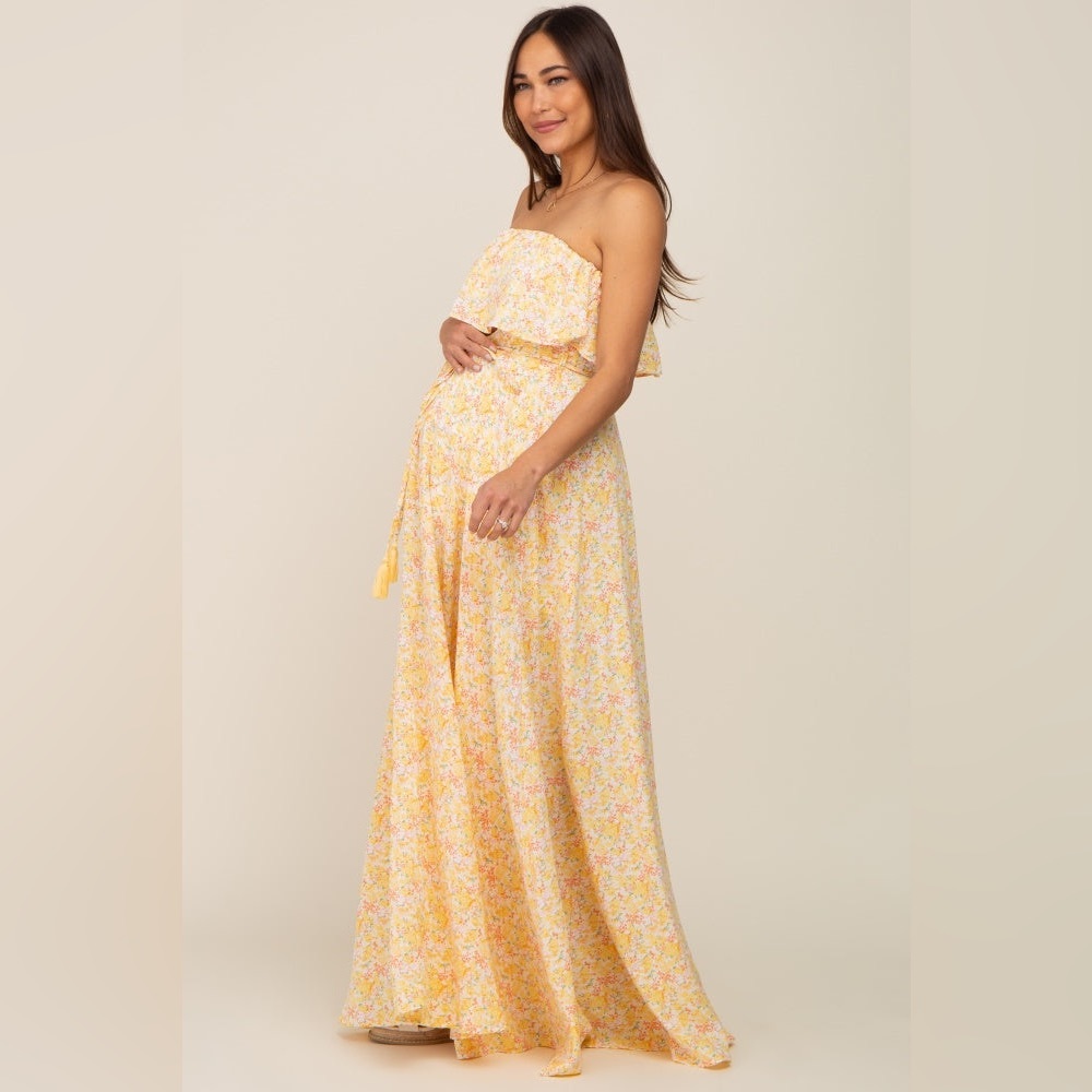 Pinkblush Yellow Floral Strapless Dress - Picture 2 of 5